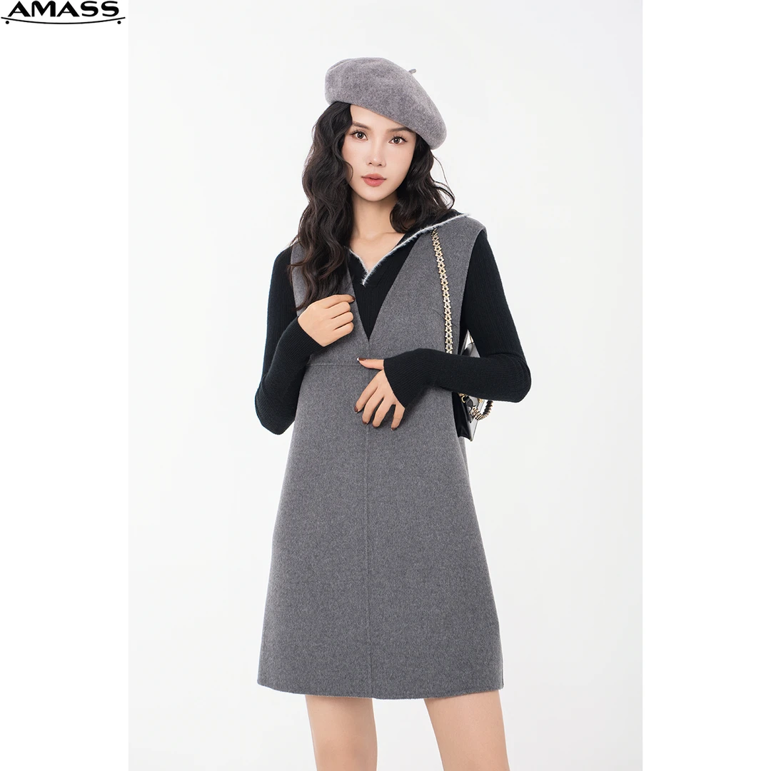 AMASS/阿玛施时尚新款休闲质感毛呢气质无袖女装连衣裙   5500595