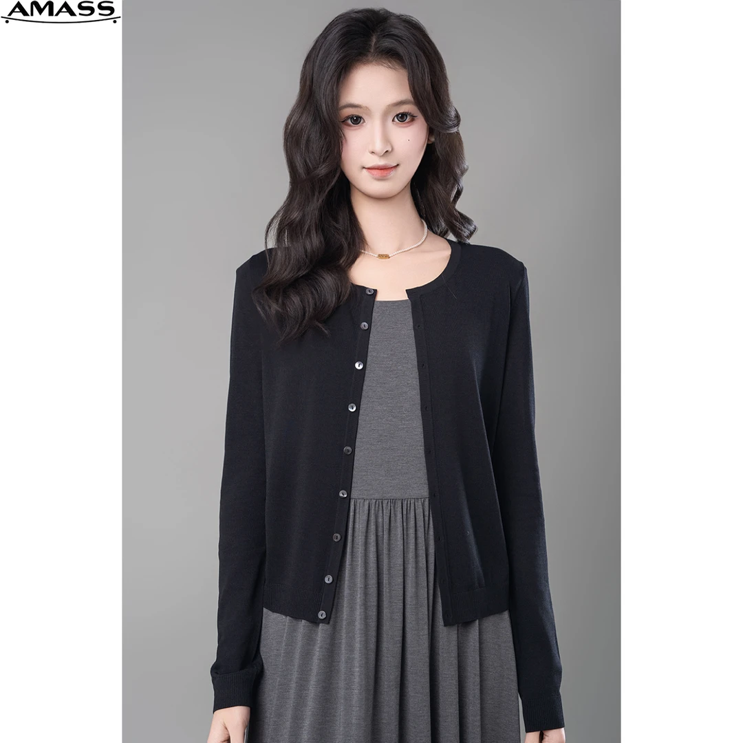 AMASS/阿玛施早春新款简约短款针织开衫气质显瘦百搭时尚女548024