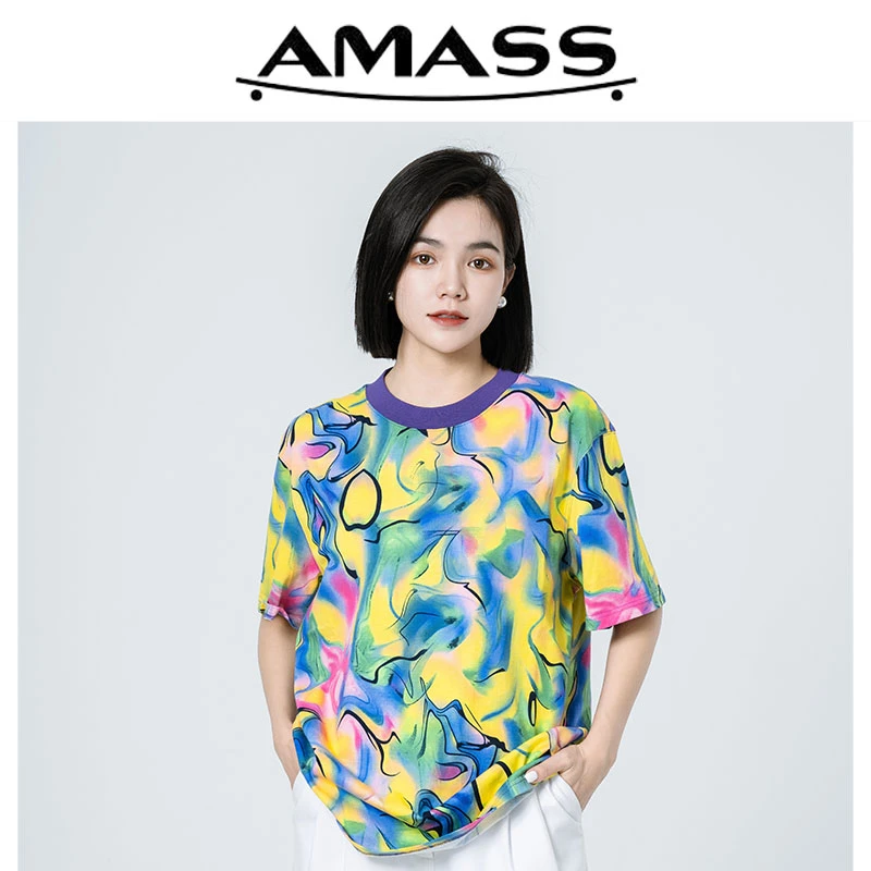 AMASS/阿玛施夏季男友风廓形宽松百搭创意印花圆领短袖T恤5300709