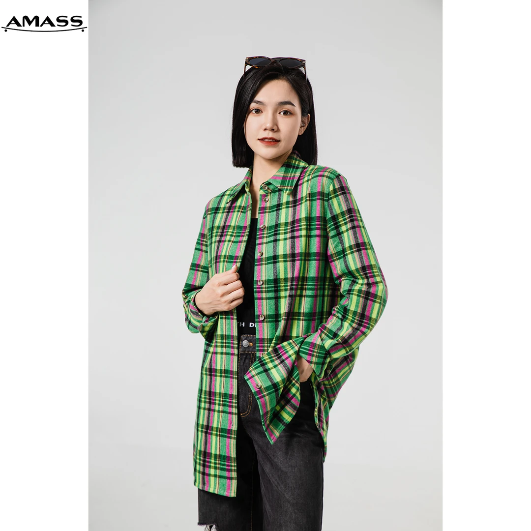 AMASS/阿玛施秋季新款时尚百搭宽松休闲单排扣长袖衬衫女 5300701