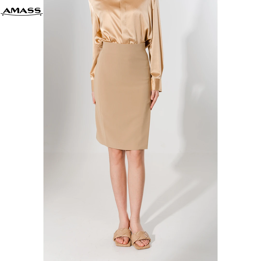 AMASS/阿玛施春秋新款时尚简约通勤气质高腰开叉半身裙女 5200345