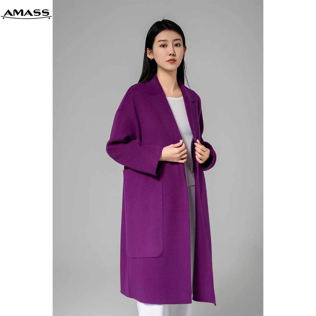 AMASS/阿玛施秋冬时尚气质宽松纯色大口袋双面呢大衣 5400252