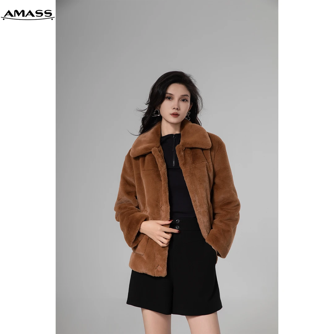 AMASS/阿玛施秋冬新款雅丹风时尚百搭纯色宽松毛绒外套女5400802