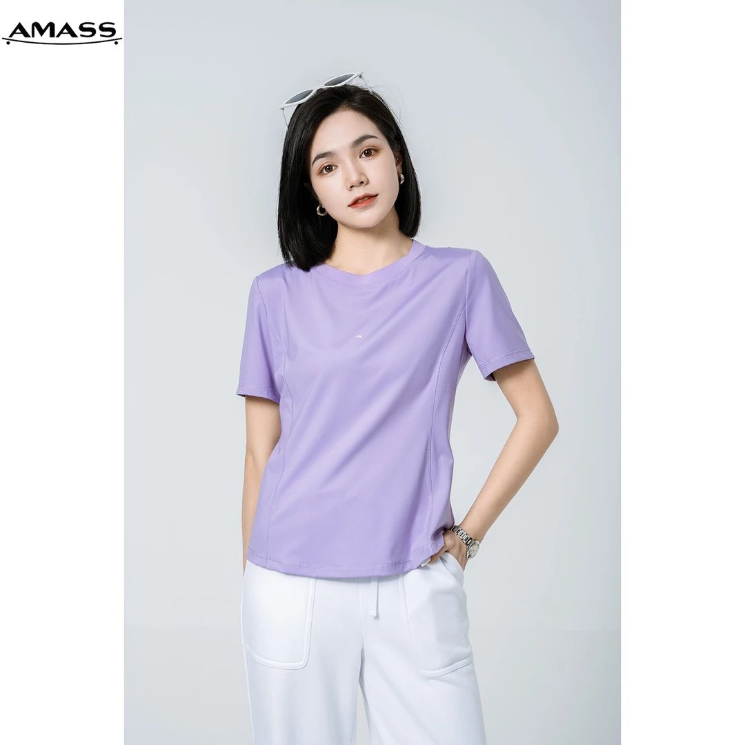AMASS/阿玛施新款字母休闲圆领修身速干短袖T恤女5300804高能感