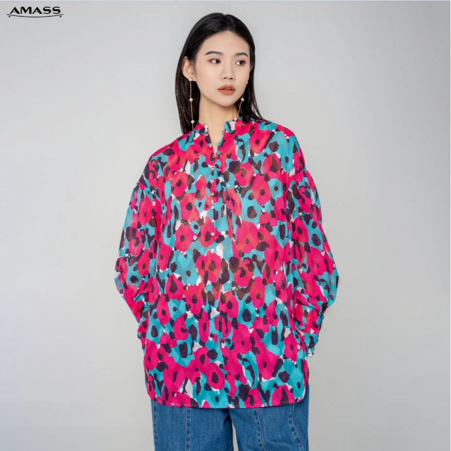 AMASS/阿玛施春秋新款时尚气质百搭印花宽松长袖衬衫女士 5301079