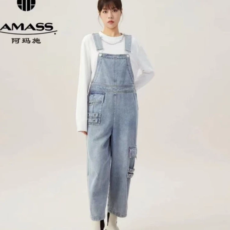 AMASS/阿玛施潮流时尚宽松工装复古牛仔直筒背带九分裤女 5100406