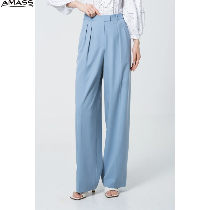 AMASS/阿玛施时尚简约休闲宽松显瘦垂感烟管阔腿微弹裤女 5100349