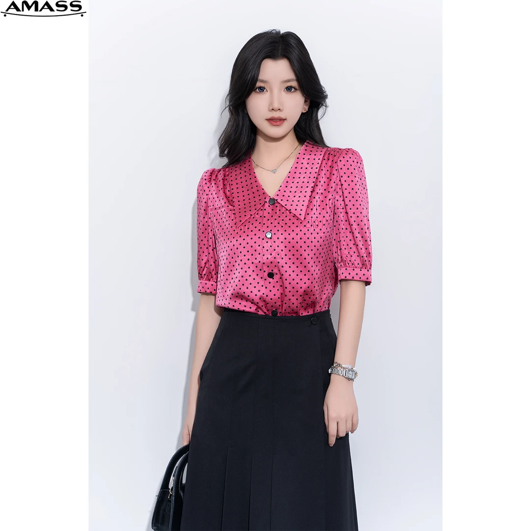 AMASS/阿玛施夏季新款百搭翻领短款上衣复古波点显瘦衬衫 5300970