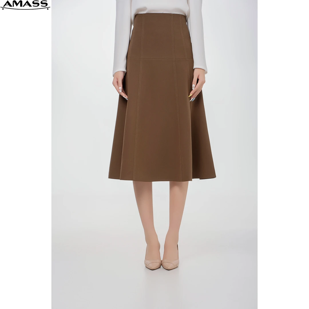 AMASS/阿玛施春夏新款纯色气质优雅百搭赫本A字长裙半身裙5200406
