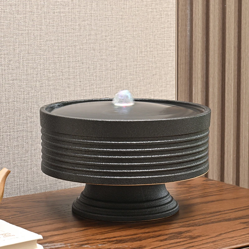 简约现代风室内装饰玄关公司办公室桌面小喷泉流水摆件循环水陶瓷