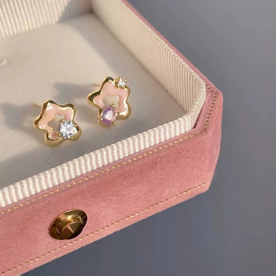 铜合金耳饰 粉色花朵蚊香盘耳夹耳饰无耳洞女耳钉小众|樱花萃