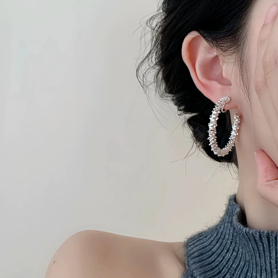 铜合金耳饰 存在感！方圆脸耳饰蚊香盘耳夹无耳洞大耳环|碎银耳圈