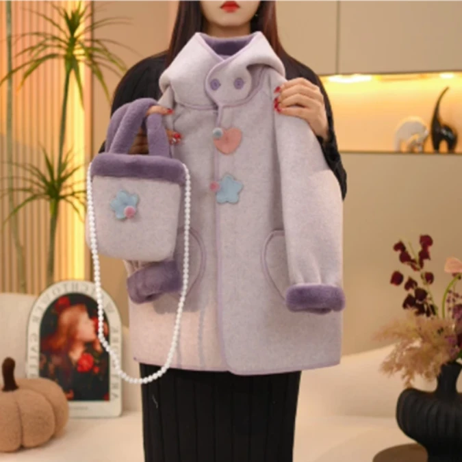 【加绒zb3】女童冬装毛呢大衣024冬季洋气小女孩时髦一体绒呢子外套
