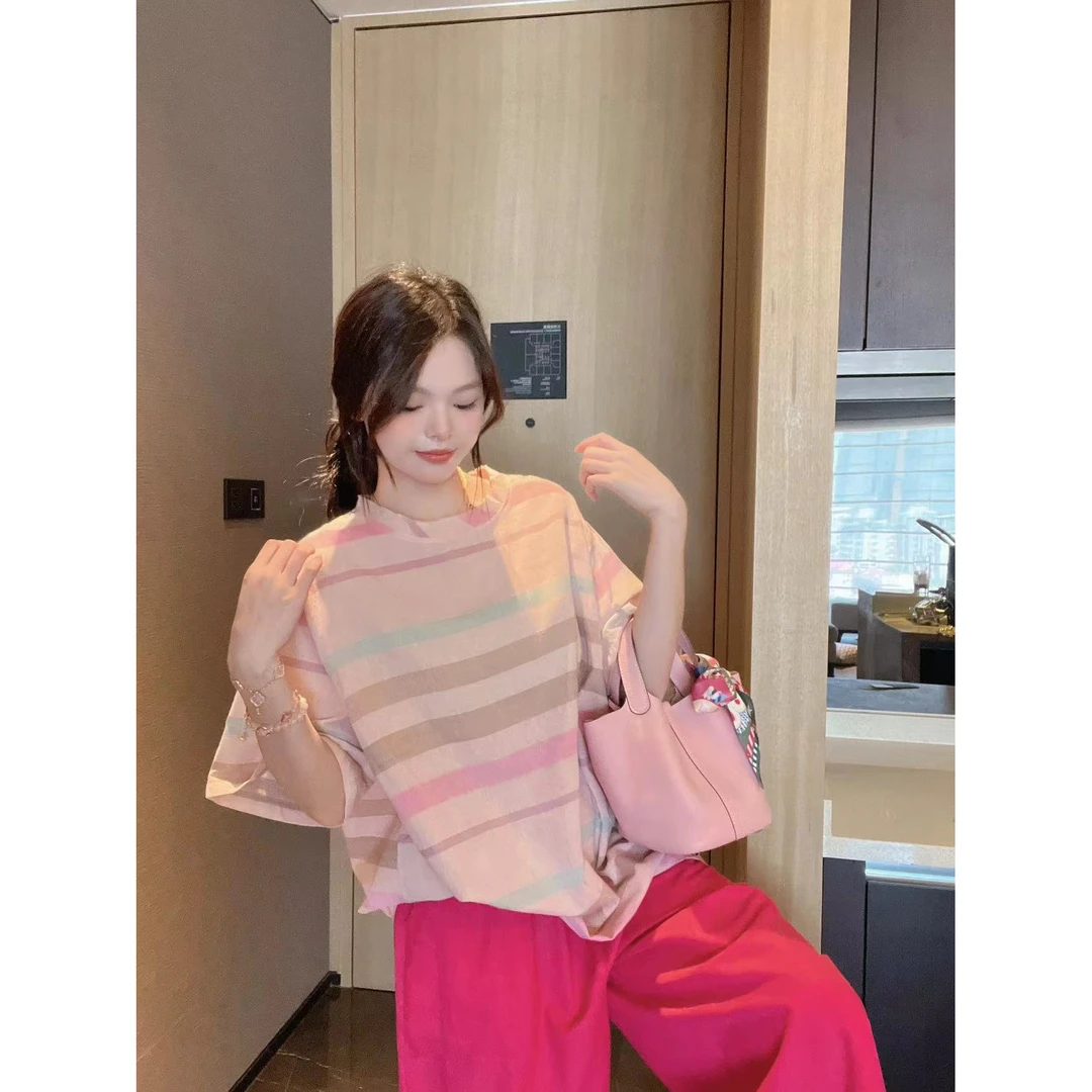 xxxwxz王希之  条纹圆领韩版宽松凉凉T恤#12706