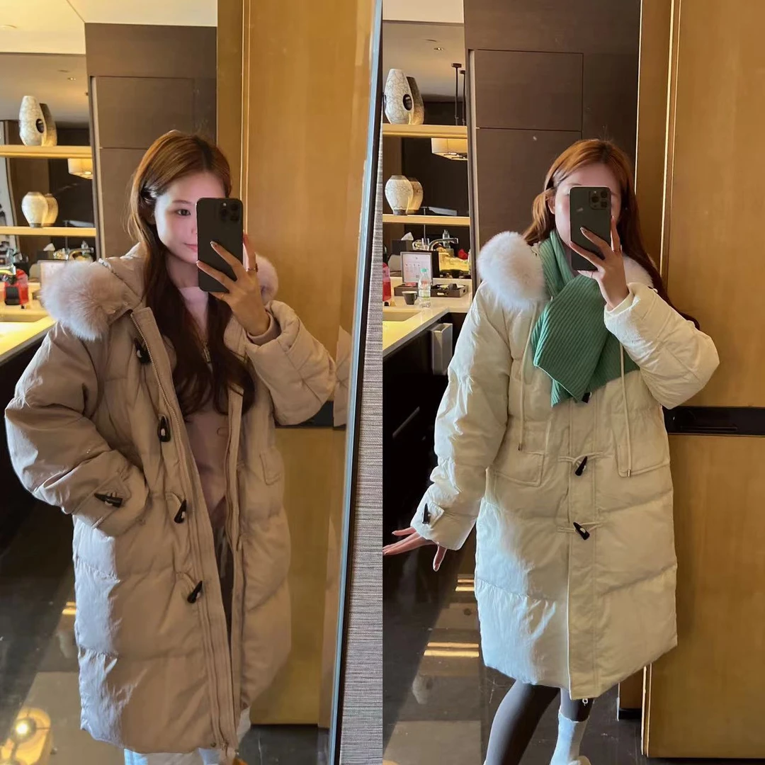 xxxwxz王希之  两色韩系长款牛角扣大毛领宽松羽绒服#12916