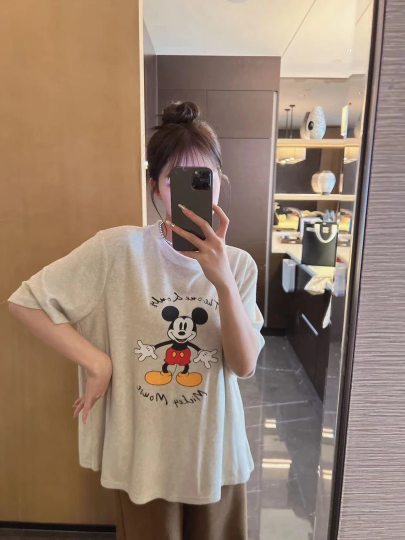 xxxwxz王希之  可爱米奇字母印花杏色短袖T恤#Z1279