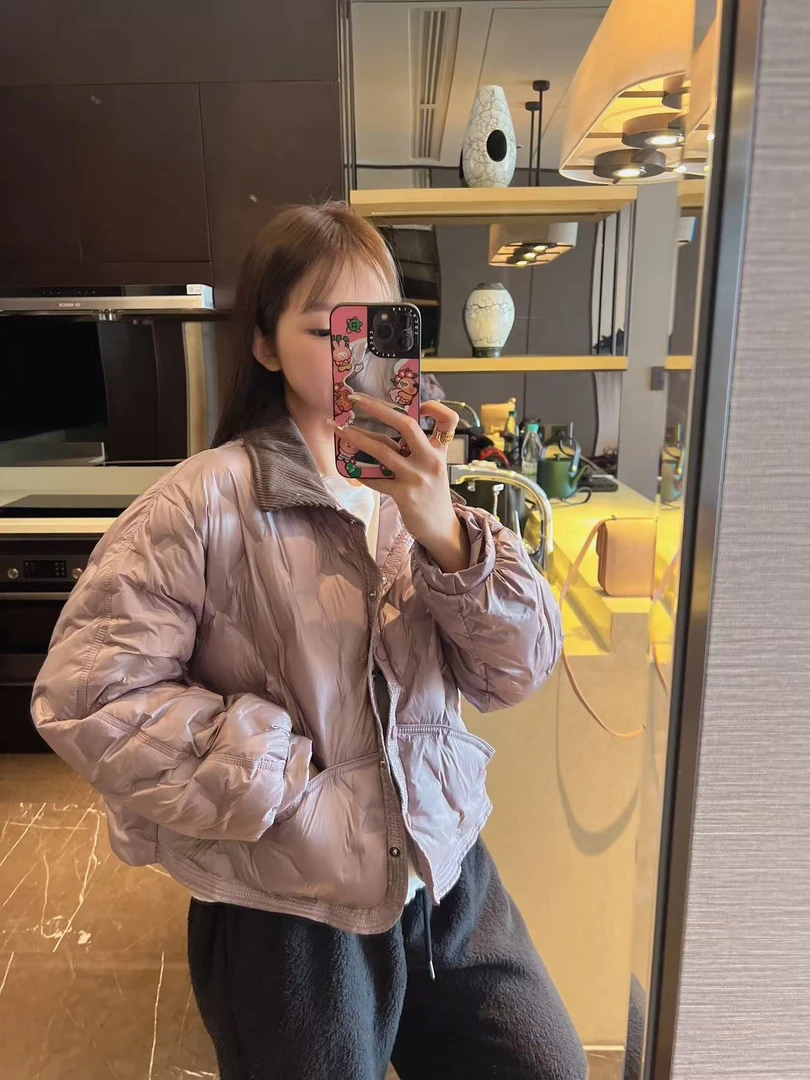 xxxwxz王希之  韩系紫玫瑰撞色翻领菱格甜美外套#z1305