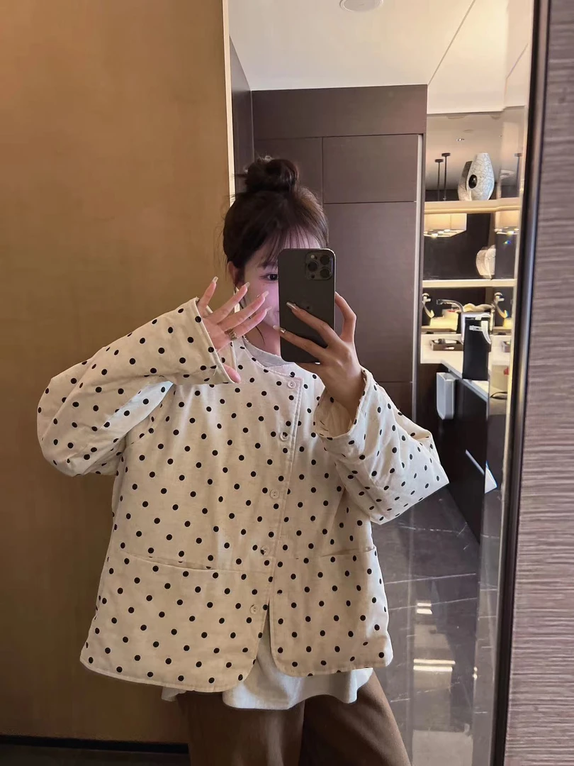 xxxwxz王希之  复古文艺圆领波点薄棉衣夹棉服外套#z1257