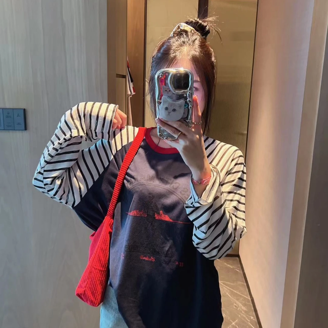 wwwxz王希之 简约条纹撞色字母印花T恤#11460