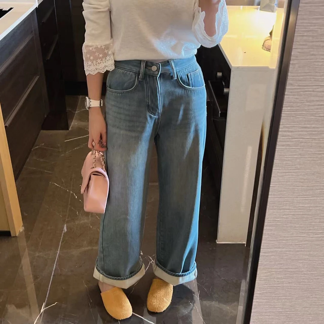xxxwxz王希之  浅蓝高腰阔腿直筒牛仔裤#12926