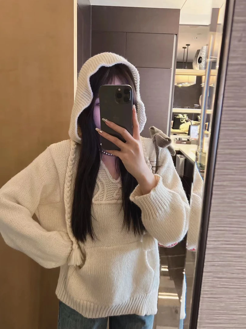 xxxwxz王希之  韩系温柔气质长袖连帽针织衫毛衣#666-46