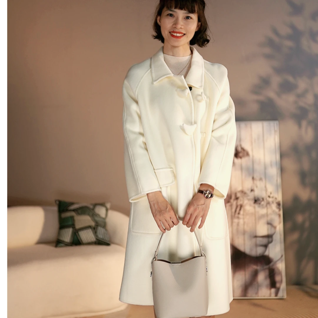 时尚气质双面全羊毛大衣双面长款中长款秋冬外套23714