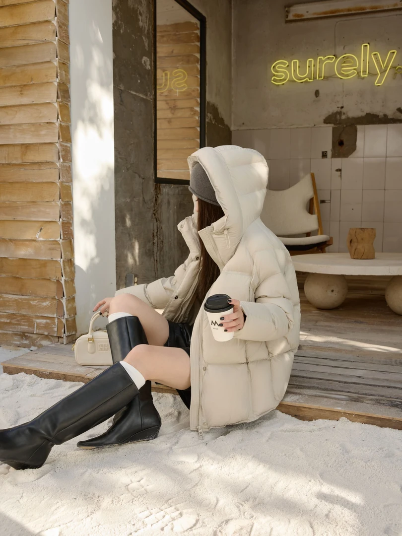 【90新国标白鸭绒】15D轻奢云感泡芙中长款宽松连帽保暖羽绒服时尚