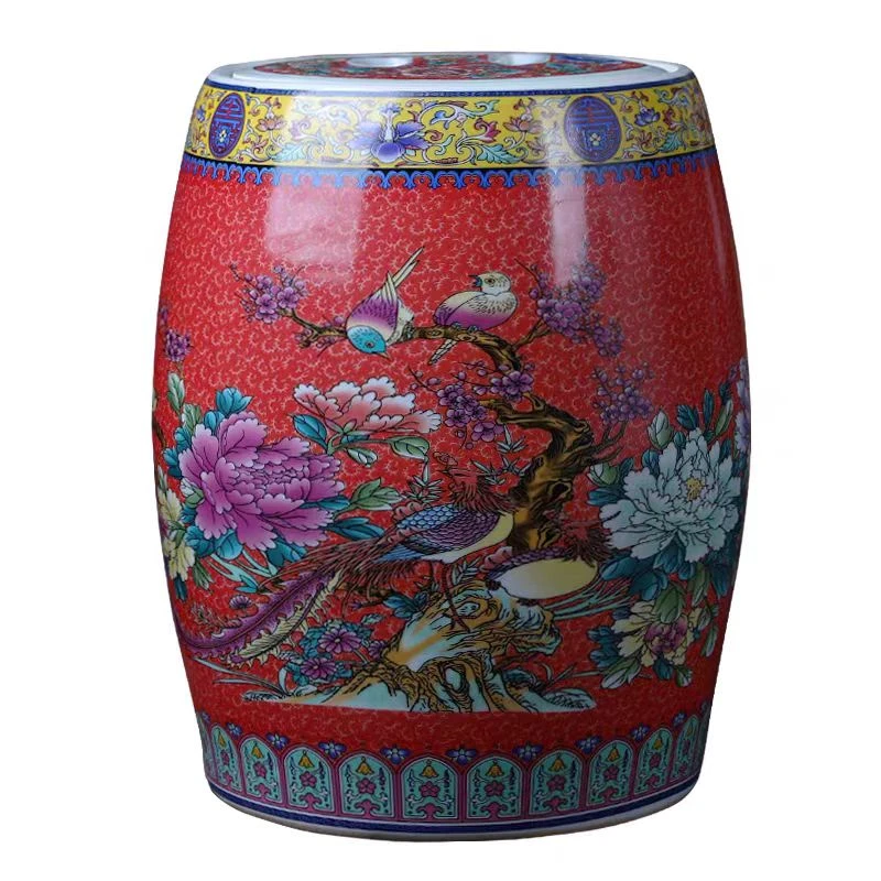 红色百鸟朝凤30斤景德镇陶瓷米缸茶叶缸面粉缸谷物储物