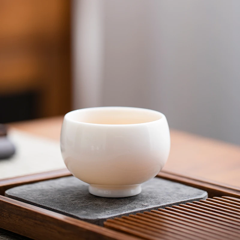 汝岩德化羊脂玉白瓷茶杯陶瓷主人杯家用大号罗汉杯功夫茶具品茗杯