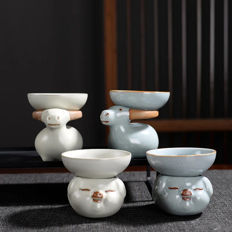 汝岩创意汝窑猪牛茶漏开片可养茶隔茶滤茶水过滤网茶滤器茶具配件