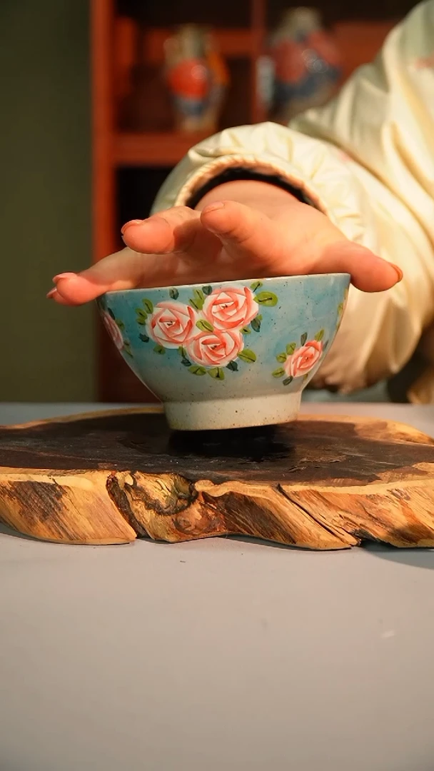 【闪购商品】陶瓷玫瑰花直口饭碗