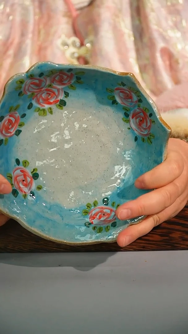 【闪购商品】陶瓷玫瑰花金鱼盘微微瑕