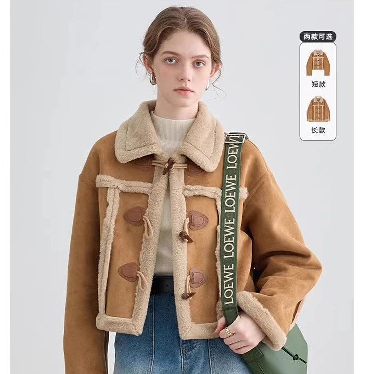 VEGA CHANG2025秋冬皮毛一体秋冬厚外套时尚百搭复古翻领加厚保暖