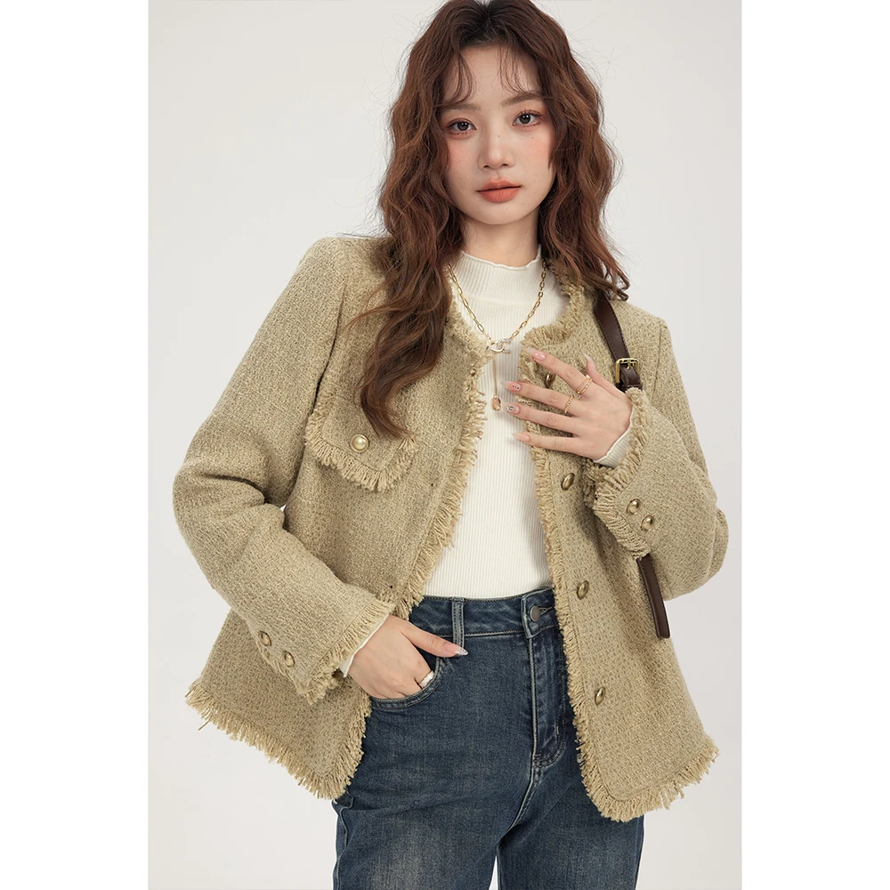 爱蔷薇大码小香风毛边粗花呢外套气质女装高级感秋冬上衣GT70652