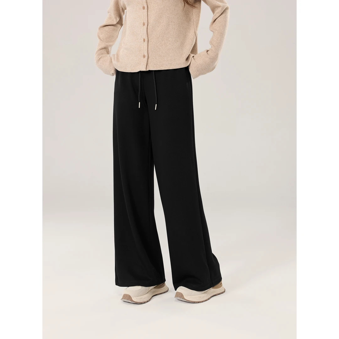 爱蔷薇大码直筒休闲裤慵懒黑色阔腿裤女2024新款早秋裤子GT74010