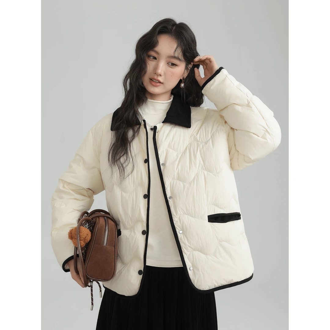 爱蔷薇大码白鸭绒羽绒服女2024新款冬季外套加厚保暖开衫GT74815