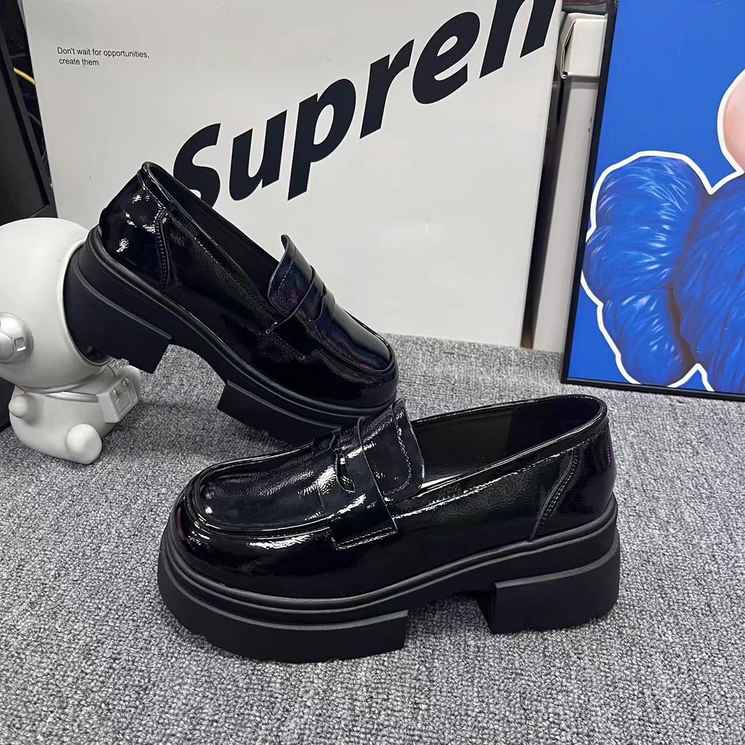 时尚厚底乐福鞋英伦风时尚百搭一脚蹬圆头乐福鞋女鞋 6225