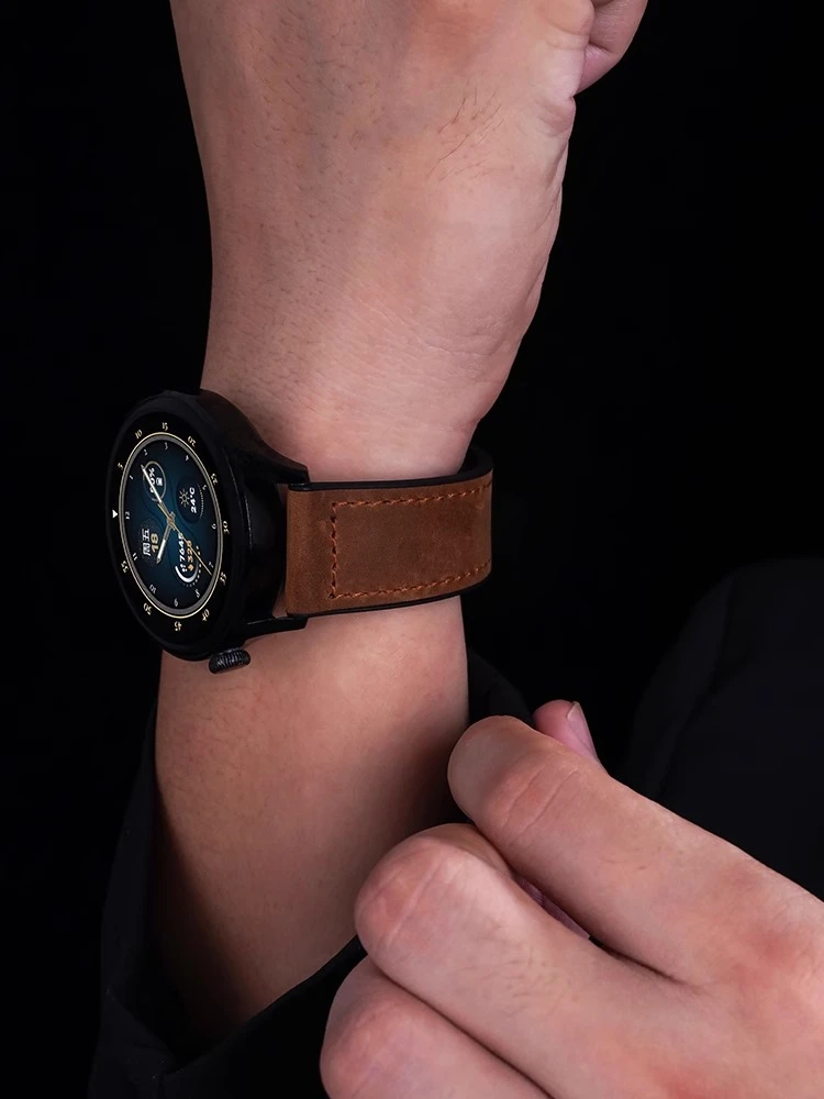 适用华为GT3表带磁吸折叠扣watch4pro表带GT2商务新款疯马纹皮质