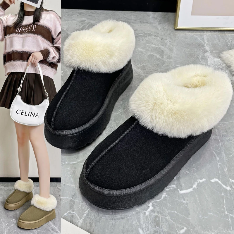 加厚加绒雪地靴2025秋冬季短筒雪地靴保暖百搭短筒毛毛短靴棉鞋