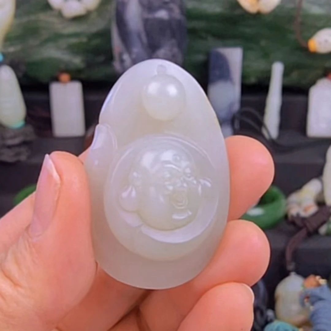 和田白玉大肚佛挂件