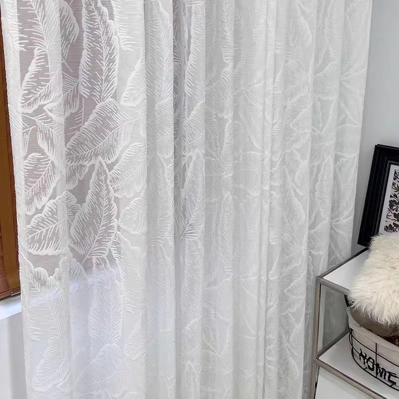 法式轻奢浮雕奶油风客厅卧室透光不透人叶子纱帘窗纱窗帘