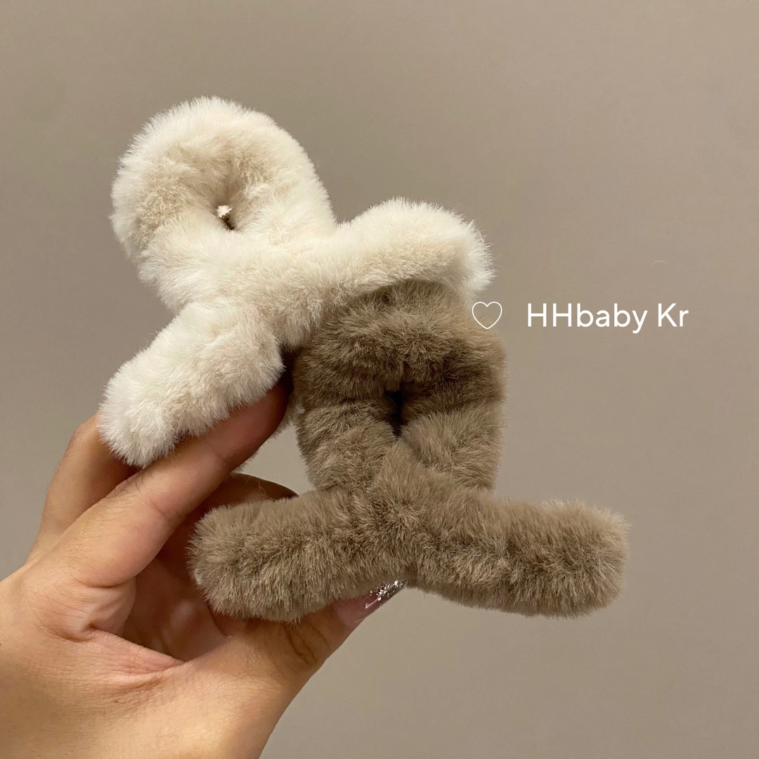 2023新款 美拉德风纯欲风 秋冬温柔奶茶系毛绒抓夹发夹发卡女时尚