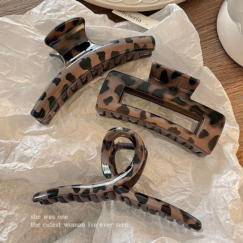 复古豹纹大号发夹女秋冬高级感盘发鲨鱼夹气质后脑勺发抓夹子头饰