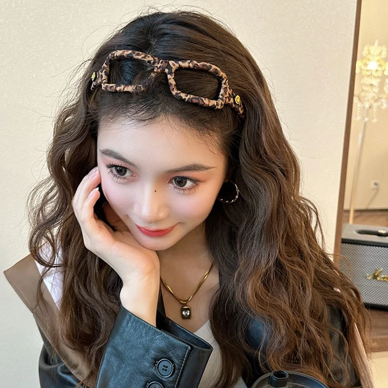 韩系高端豹纹眼镜高级感发卡发箍女高颅顶2024新款外出百搭头箍品