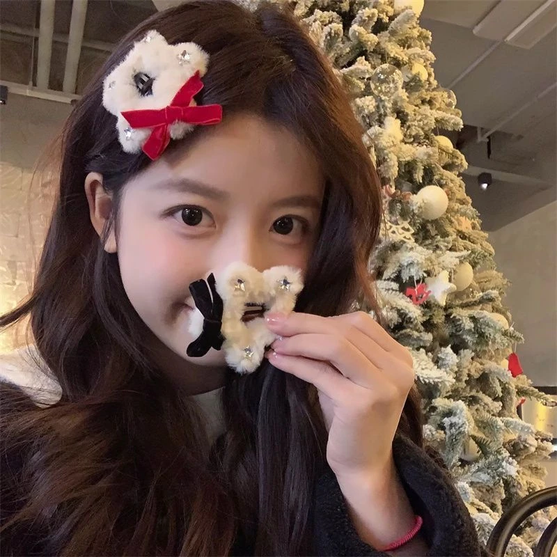 奶油雪顶星星碎~仿兔毛星星蝴蝶结发夹可爱少女bb夹碎发刘海边夹
