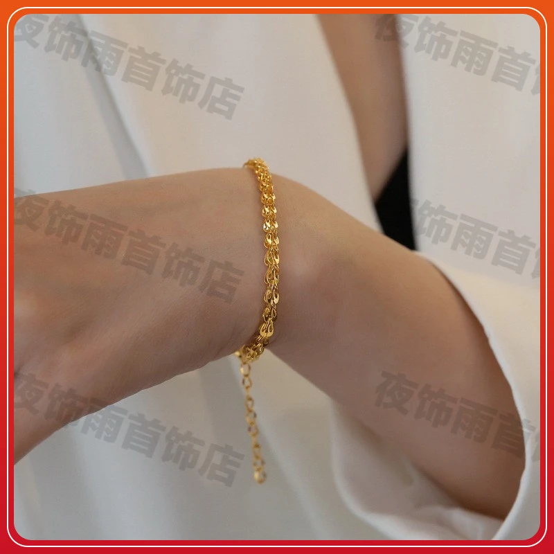 铜合金手链 新中式凤尾手链女金色复古手饰轻奢小众素链可调节ins