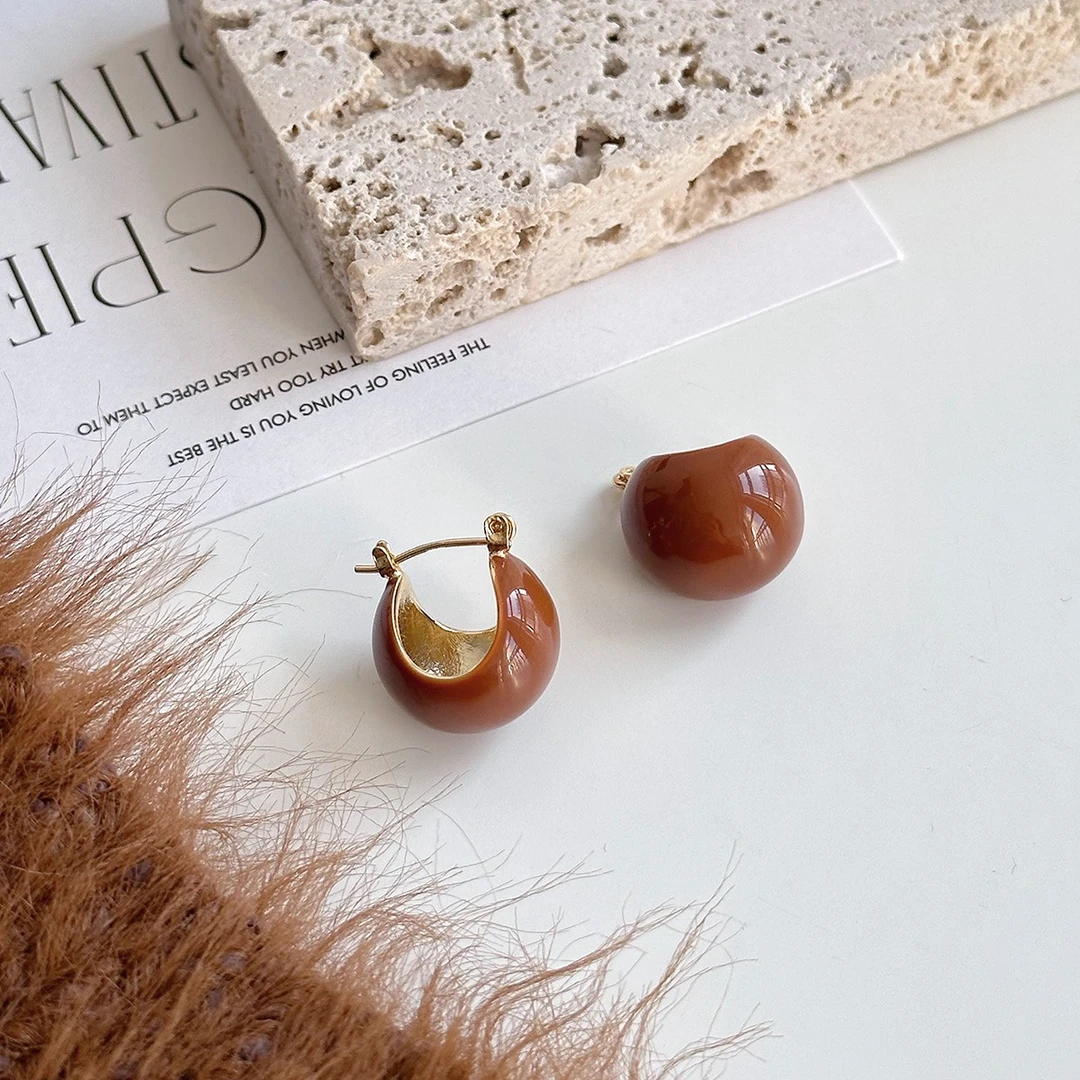 铜合金耳饰 法式复古莫兰迪滴釉耳环优雅气质高级感耳扣简约百搭