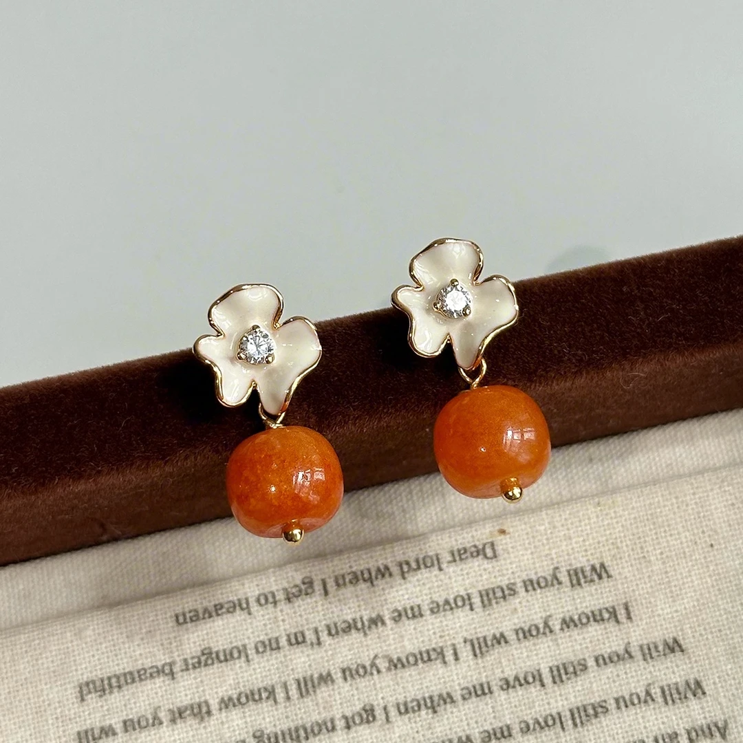 铜合金耳饰 精致花朵柿子耳环甜美气质轻奢高级感2024新款耳钉