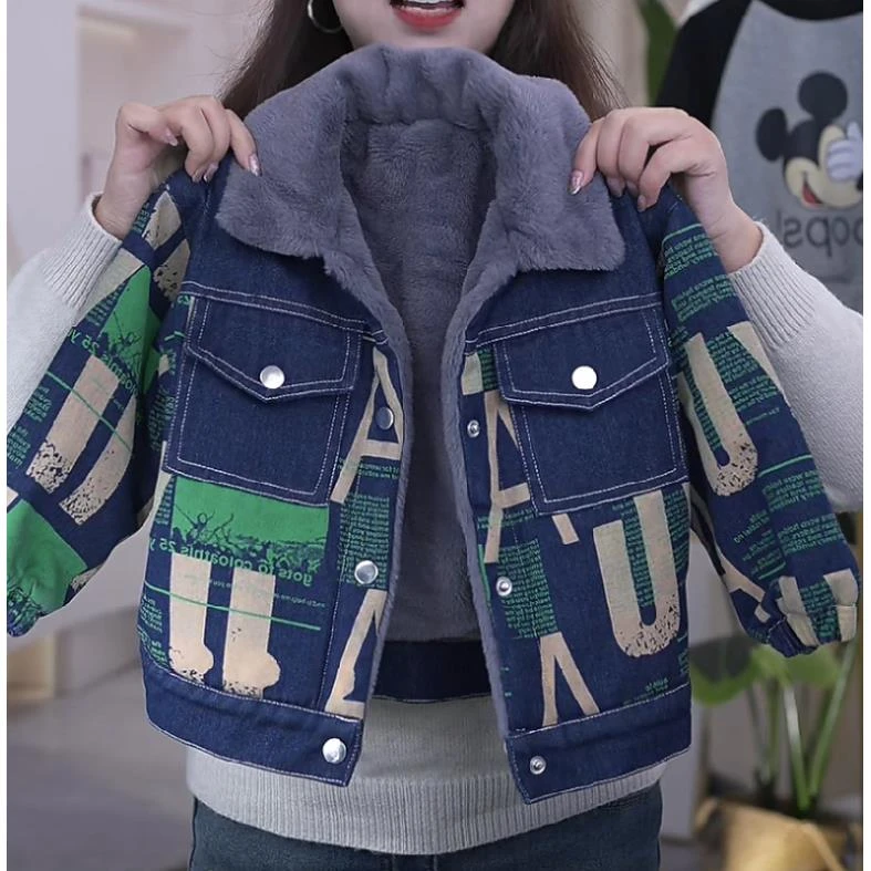 男童加绒牛仔外套韩版儿童洋气加厚夹克上衣小童秋冬装宝宝潮衣服