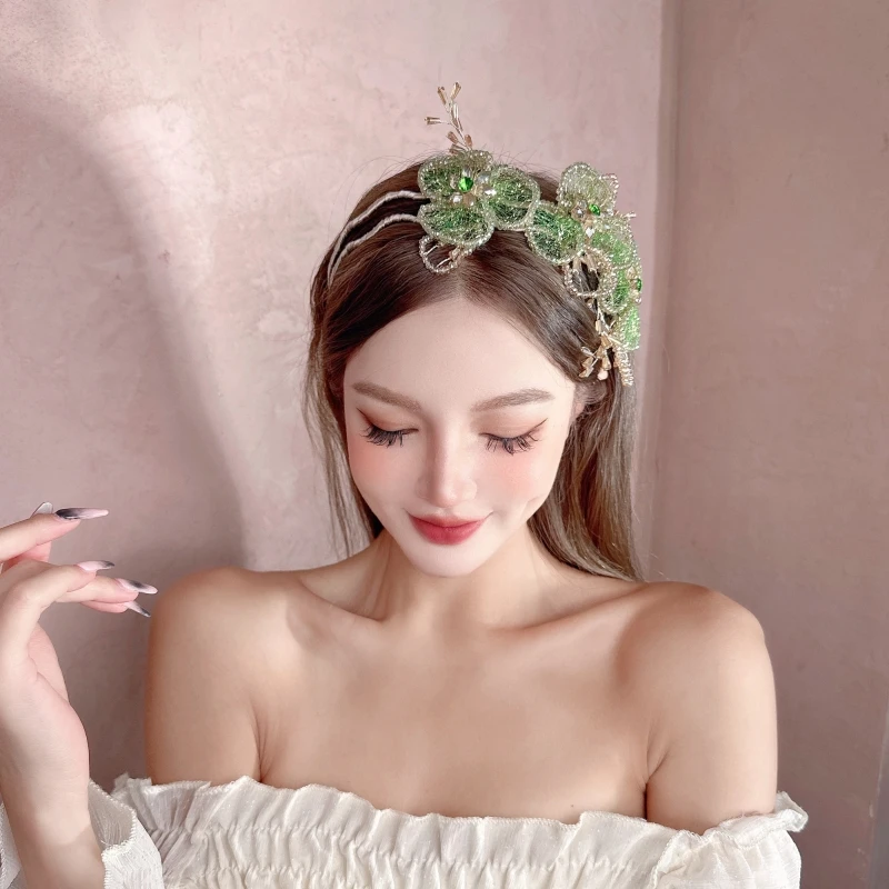 CREAMPP 原创优雅立体蕾丝晶晶石珠花双排波浪高级韩式精美细发箍